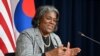 Duta Besar AS untuk PBB Linda Thomas-Greenfield berbicara saat konferensi pers di American Diplomacy House di Seoul pada 17 April 2024. (Foto: via REUTERS)
