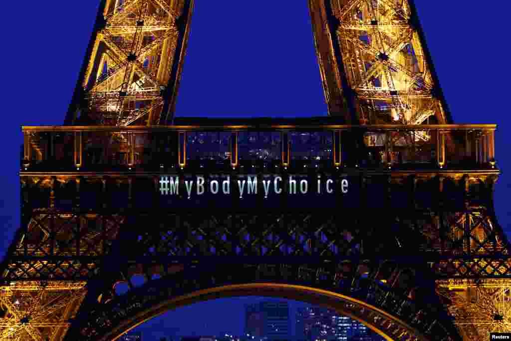 The Eiffel Tower lights up with the message "My body My choice" after French lawmakers enshrined the right to abortion in its constitution during a special congress in Versailles, in Paris.