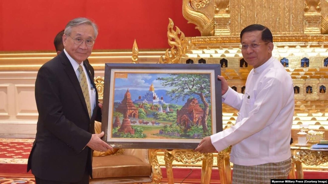 စစ်ကောင်စီဥက္ကဋ္ဌ ဗိုလ်ချုပ်မှူးကြီး မင်းအောင်လှိုင် ထိုင်းနိုင်ငံ၊ ဒုတိယဝန်ကြီးချုပ်နှင့် နိုင်ငံခြားရေးဝန်ကြီး H.E. Mr. Don Pramudwinai ဦးဆောင်သည့် ကိုယ်စားလှယ်အဖွဲ့အား လက်ခံတွေ့ဆုံ (နေပြည်တော်၊ ဧပြီ - ၂၁)