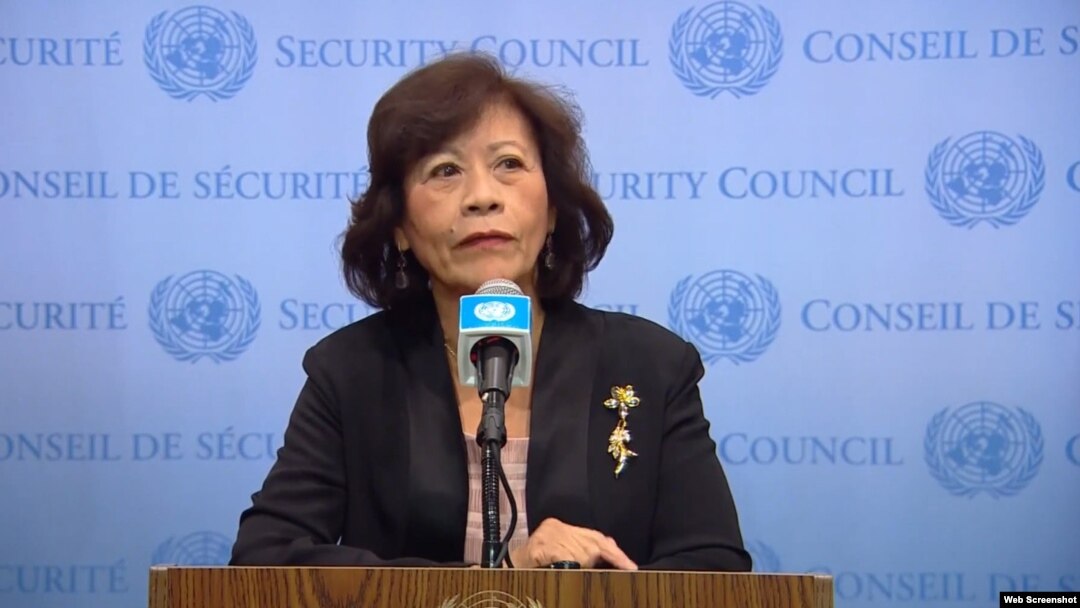 Noeleen Heyzer, Special Envoy of the Secretary-General on Myanmar, briefs reporters at UN Headquarters. (Photo: Screenshot UN TV)