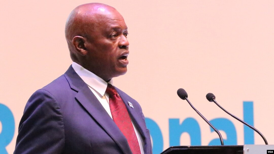 Botswana President Mokgweetsi Masisi addresses delegates at the WHO Africa Region meeting in Gaborone, Aug. 28, 2023. (Mqondisi Dube/VOA)