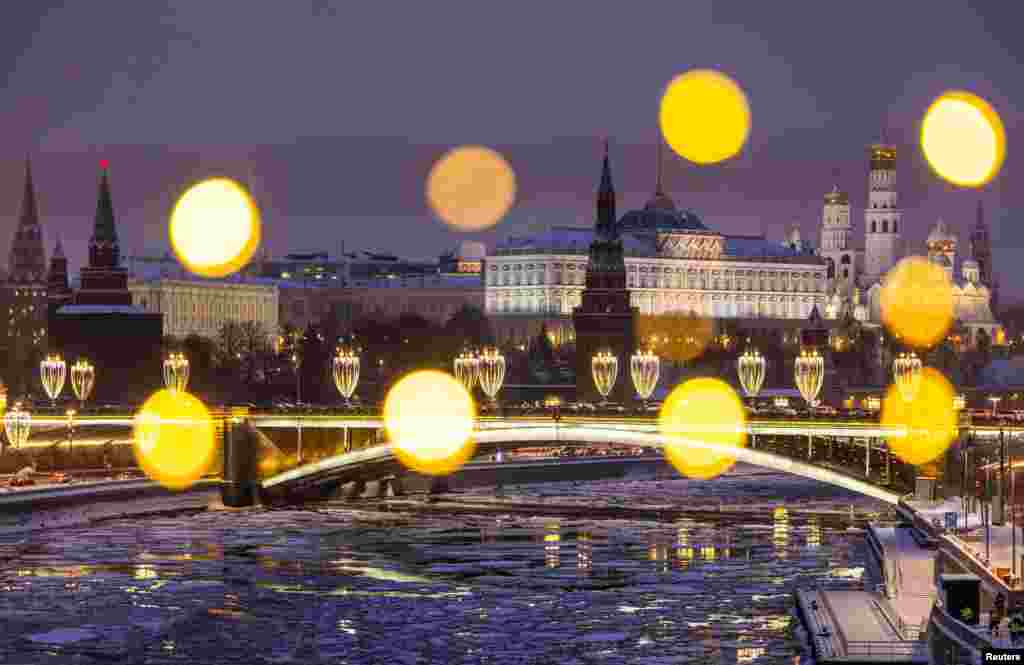 The Kremlin is seen next to the partially frozen Moskva river in Moscow, Russia.