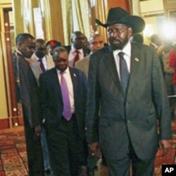 South Sudan's leader Salva Kiir arrives for the African Panel high-level talks between Sudan's north and south over the oil-rich Abyei region in Addis Ababa, June 12, 2011