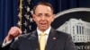Deputy Attorney General Rod Rosenstein announces that a grand jury has charged 13 Russian nationals and several Russian entities, Feb. 16, 2018, in Washington. The defendants are accused of violating U.S. criminal laws to interfere with American elections and the political process.