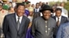 Nigerian President Goodluck Jonathan (R) and President of Benin Republic Boni Yayi chats during their meeting at the emergency summit of Heads of States of ECOWAS on the political crisis in Ivory Coast in Abuja 24 Dec 2010.