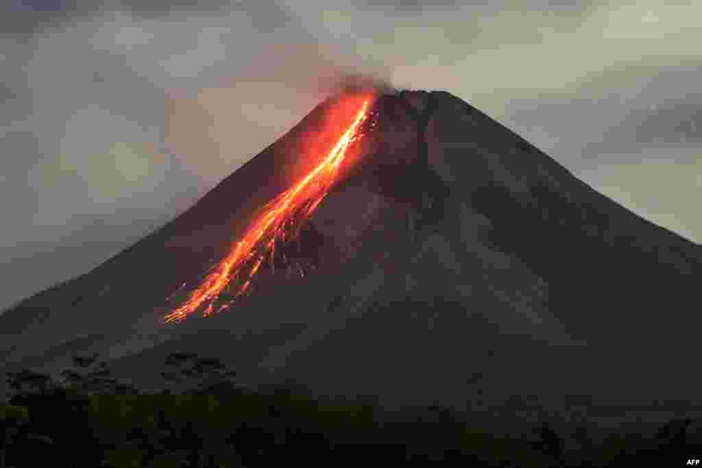 Lava flows from Mount Merapi, Indonesia’s most active volcano, as seen from Tunggularum in Sleman.