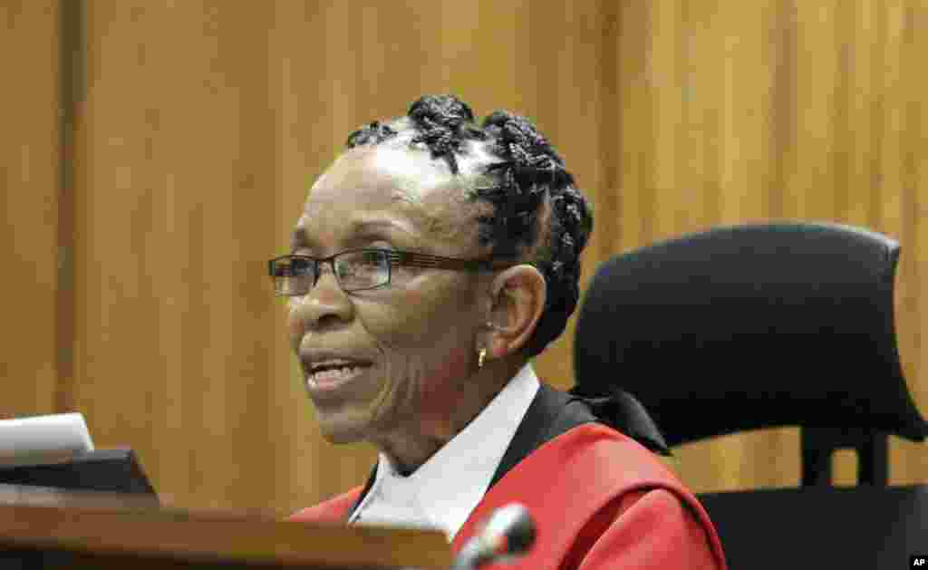 High court judge Thokozile Masipa passes sentence on Oscar Pistorius, in Pretoria, South Africa, Oct. 21, 2014.