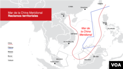 Mapa que muestra los reclamos de países en el Mar de la China Meridional.