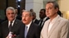 El canciller de República Dominicana, Miguel Vargas (izquierda), el presidente dominicana, Danilo Medina (centro) y el expresidente español Luis Rodríguez Zapatero hablaron con la prensa tras participar en conversaciones sobre la crisis en Venezuela realizadas en Santo Domingo el miércoles, 13 de septiembre, de 2017.