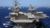 미츠급 핵추진 항공모함인 로널드 레이건호(CVN-76·10만4천200t급)가 다음 달 중순 부산항에 입항할 것으로 알려졌다. 사진은 로널드 레이건호.