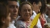 (FILES) In this file photo taken on May 22, 2016, Mercedes Barcha, the widow of Colombian writer and Nobel laureate Gabriel Garcia Márquez (1927-2014), at a ceremony in the former La Merced monastery…