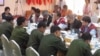 မြန်မာငြိမ်းချမ်းရေးစင်တာမှာ ကျင်းပနေတဲ့အပစ်ရပ်စဲရေး ဆွေးနွေးပွဲမြင်ကွင်း။ 