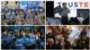 Clockwise, from top left, U.S. presidential candidates Hillary Clinton, Ted Cruz, Donald Trump and Bernie Sanders campaign in Iowa ahead of Monday's first-in-the-nation caucuses, Jan. 31, 2016.